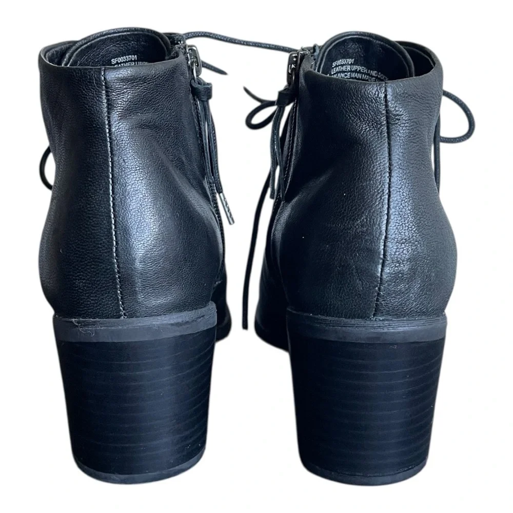Söfft Black Leather Lace-Up Ankle Boots Size 8 | Block Heel Comfort Booties